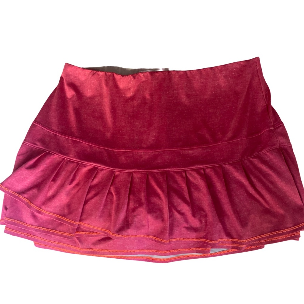 Lucky in Love Tiered Ruffle  Skort  iFuchsia  Orange Stitching- L poly spandex